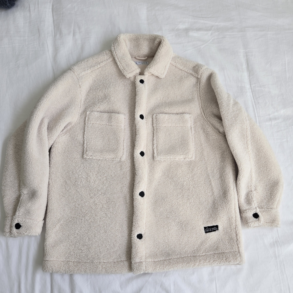 Zara Men's Off-White Sherpa Shirt Jacket